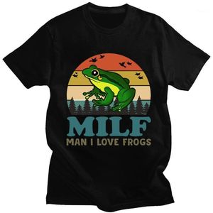 メンズTシャツMILF MAN私はカエルを愛している面白いと言うカエルのアンフィビアン愛好家ビンテージユニセックスTシャツシャツ半袖コットンティー
