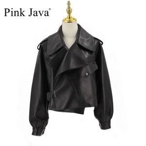 Pink Java QC20003 Ankomst Real Leather Jacka Women Coat äkta fårskinnrock lyxmodeklänning 210923