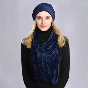 Beanie/Skull Caps Geebro Women's Fashion Pompom Beanie Hat And Scarf Set With Casual Soft Warm Velvet Scarfs For Female Ladies Beanies Pros2