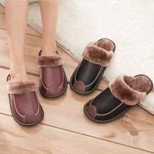 Inverno Donna Vera Pelle Casa Casa Scarpe termiche antiscivolo per interni Uomo Calde pantofole pelose Taglie forti Y200424