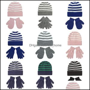 Шляпа шляпы аксессуары детские дети материя 12 цветов новорожденные полосы шляп -перчатки устанавливают детские вязание вязание младенец Skl Mitten dhrfn