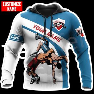 Tessffel Personalizar Nome Wrestling Fight Sports Fitness 3dprint Homens Mulheres Sewatshirt Harajuku Casual Casual Capuzes Capuzes X4 220706