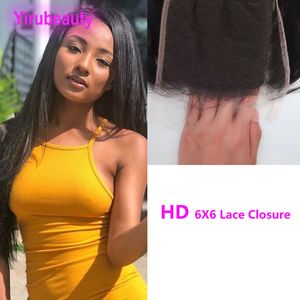 Brazilian Human Hair HD 6X6 Lace Closure Baby Hair Six By Six Closures Free Part Middle Natural Color Remy Products 14-22inch