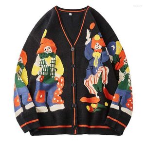 Herrenpullover Lustiger Clown-Druck Männer Strickpullover Frau Strickjacke Übergroßer Streetwear-Strickpullover Einreiher Weihnachten SchwarzHerren