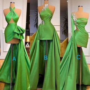 Green High Low Bridemaid Dree 2022 Halter One Shoulder Sheath Applique Beaded African Plu Size Maid of Honor Gown Country Wedding Party Formal Wear