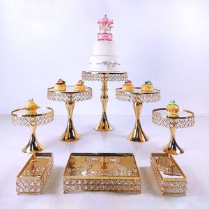 Autre ustensiles de cuisson Gold7- 10pcs galvanoplastie métal cristal gâteau support ensemble affichage mariage fête d'anniversaire Dessert Cupcake assiette RackAutre