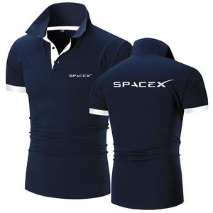 Мужские Polos SpaceX Space X логотип 2022 Мужские качественные сплошные рубашки хлопковые шорты рукав. Случайная модная летняя лацка
