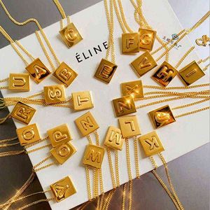 Lisa's Square Designer Letter Necklace English Classic Light Luxury New Pendant Chain