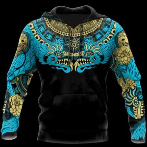 Erkek Hoodies Sweatshirts Meksika Aztek Quetzalcoatl Kafatası Dövme 3D Baskı Unisex Gotik Hoodie Erkekler Sweatshirt Street Giyim Külot Kırmatı J