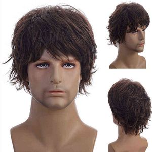 Capelli sintetici da uomo Il tuo stile 10 tagli di capelli corti Pixie Cut Uomo da uomo Marrone Nero Parrucca ondulata Cosplay Costume di Halloween Parrucche maschili 0527