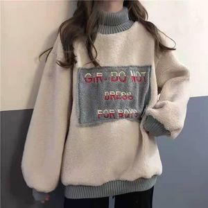 Women's Hoodies & Sweatshirts 2022 Autumn Sweatshirt Korean Style Loose Letter Thickening Turtleneck Pullover Korea Fashion Female Coat Wint