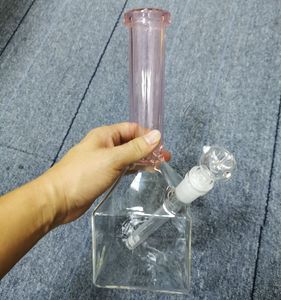 14 inch Pink/ Dark Green Glass Water Beaker Hookahs Water Recycler Bong with Bowls Downstem Female 18mm Smoking Pipes