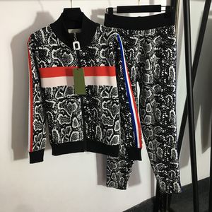 Sneak Print Zipper Jackets Calças Mulheres esportes de trajes de alta cintura Alta cinta casual calça