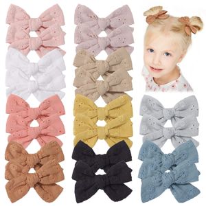 2pcs/lot düz renkli pamuklu saç yayları 3.3 '' Bowknot ile kızlar için klipli saç klipleri sevimli barrettes şapkalı çocuk saç aksesuarları