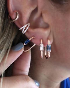 Hoop Huggie Micro Pave Colorful CZ White Red Blue Green Geometric Rectangle Paper Clip Earring för WomenHoop ODET22