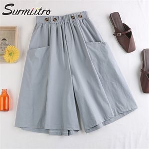 SURMIITRO Fashion Summer Korean Style Wide Leg Capris Women Short Pants High Elastic Waist Shorts Skirts Female 220419