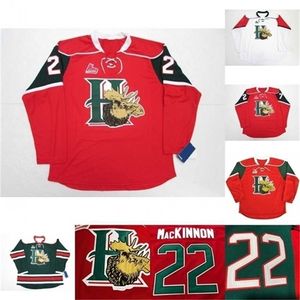 C26 NIK1 Halifax Mooseheads 2012 Pres 22 Nathan Mackinnon 27 Jonathan Drouin Hockey Jersey Hem Röda Stitched Logos Broderade Jerseys