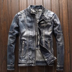 European and American spring wear men's jeans jacket casual retro slightly fat large size stand-up collar zipper jacket cycling 201127