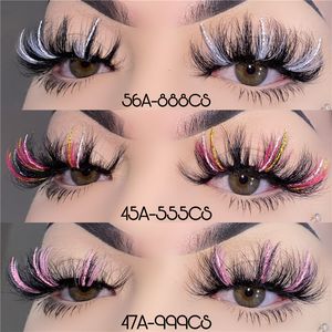 25 mm farbige Wimpern, zart, flauschig, glitzernd, 3D-Nerzwimpern, dick, lange, falsche Wimpern, farbiger Wimpernstreifen, mehrfarbig, für Cosplay, tägliches Make-up