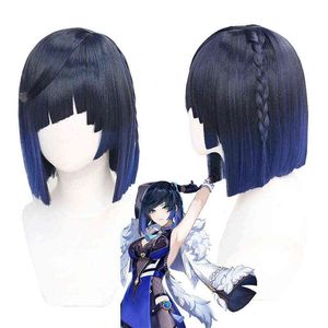 Genshin Impact Yelan Cosplay Wig Short Straight Straight Women暑さ耐性合成髪アニメ勾配Yelan Wigs Y220512