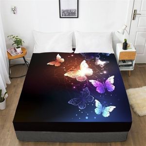 3d HD Impressão digital Folha de cama personalizada com lenha elástica Twin Kingblack Butterfly Beddly Bedding Cover 150x200 201113