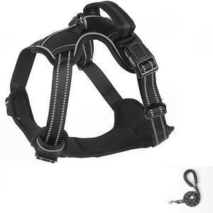 Dog Collars Leashes Harness and Leashセットリフレクティブ通気性ペット中程度の大型トレーニングアクセサリードッグのために調整可能なプルなし