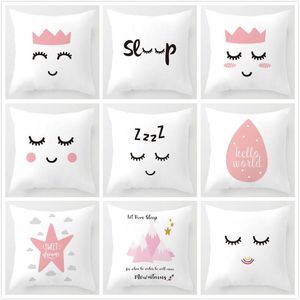 Cushion/Decorative Pillow Nordic Children Cushion Cover Pink Crown Eyelash Cartoon Smile Sleep Sweet Eyelashes Cute Case Mountain For Room D