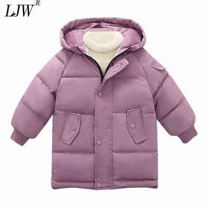 New Boys And Girls' Down Jacket 3-10-Year-Old Children Warm Jacket Autumn And Winter medium Long Hooded Cotton Padded Jacket J220718