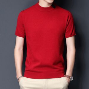 Männer T-Shirts Männer Sommer Mode Hälfte Rollkragen Dünnes T-shirt Tops Männlich Koreanische Stil Einfarbig 5XL Gestrickte T-shirts S78Men's