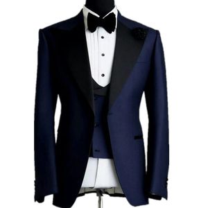 Navy Blue tuxedos groom wedding men suits mens wedding tuxedo costumes de smoking pour hommes Jacket Pants Tie Vest 019273p