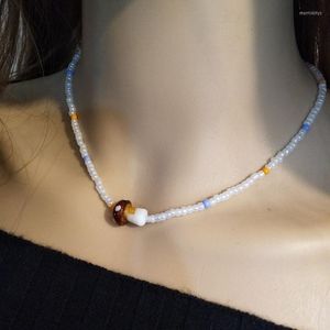 Chokers Bohemian Ethnic Colored Glaze Mushroom Necklace 2022 Fashion Pearl Rice Pärla pärlor smycken a för flickvän Morr22