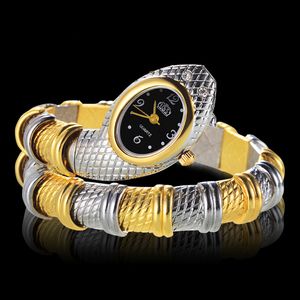 독특한 패션 손목 시계 여성 숙녀 뱀 모양 브레이슬릿 시계 다이아몬드 여자 시계 럭셔리 실버 골드 시계