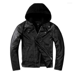 Men's Leather & Faux 2022 Mens Hooded Motorcycle Jacket Pure First Layer Cowhide Detachable Riding Genuine