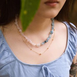 Cadeias Bohemian exclusivas irregulares de pedra natural colar de gado aquamarine ladies Gift Collar Jewelrychains