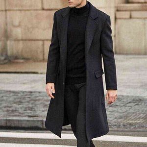 Men's Wool & Blends Fall Winter Lapel Woolen Coat Single Breasted Slim Mid Length Trench T220810