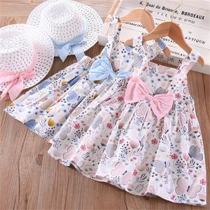 15Y Toddler Baby S Summer Princess Hat Sets For Kids Vacation Boho Mouwloze Ruches Ruches Floral Dress Girl Deskleding 220531