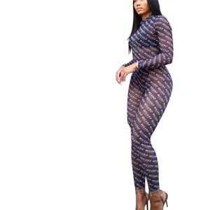 Letter Printed Fashion Autumn Rompers Bodycon Jumpsuit Overalls Long Sleeve Sexy Women Jumpsuits Evening Party Costume L671 T200509