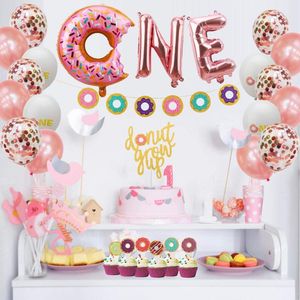 Party Decoration Big Donut Foil Balloons Stora Mylar Donut Balloon Giant för födelsedagsbröllop Baby Shower Time Supplies