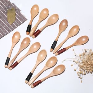 Spoons Wooden Style Natural Wood Handle Round Spoons for Soup Cooking Mixing Stirr