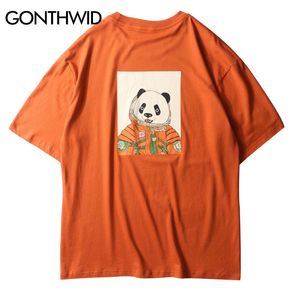 Gonthwid rymd panda tryck tee skjortor mode sommar hip hop casual streetwear tshirts män harajuku kort ärm toppar man swag 2501