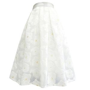 Etekler Yaz Vintage Zarif Kore Moda Peri Tatlı Beyaz Gül Çiçek Yüksek Bel Kabarık Tül Uzun Midi Etek 3-6XL Maxi ChubbySkirts