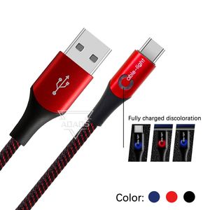 1M/3FT Breathing light charging cables Micro USB type-c mobile phone fast charging data cable woven fabric for Android Samsung