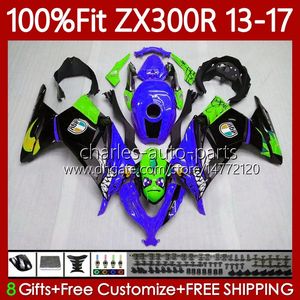 Carenature OEM per KAWASAKI NINJA EX ZX 3R 300 300R EX-300 ZX300 125No.161 ZX-3R ZX-300R ZX3R ZX300R 13 14 15 2016 2017 EX300R 2013 2014 2015 Shark blu 16 17 Corpo iniezione