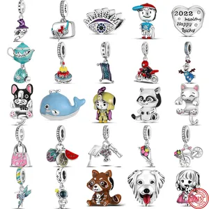 925 Charms de miçanga de prata Pandora charme bracelete doce menina de guaxinim tuapot caixa médica carpete carpete morango charmes ciondoli diy miçangas finas jóias