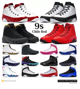 Jumpman Chile Red Ked 9 9S Баскетбольная обувь Мужские кроссовки разводится в патентное университет синий UNC Cool Sere White State State Dark Carcoal OG Space Jam Barons Q06183