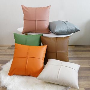Kudde/dekorativ kudde faux läder kudde täcke elfenben grön orange brun korall vanlig 45x45 cm för soffan soffa stol säng hem dekorationcu