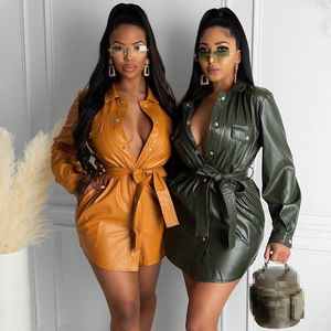 Casual Dresses Faux Leather Dress for Women 2022 BodyCon Long Sleeve Fall Clothes Winter Housekesual