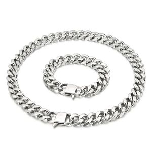 Huge Heavy 14mm Cuban Curb Link Chain Bracelet Necklace Stainless Steel Jewelry Set for Mens XMAS Gifts 24inch 8.66 inch