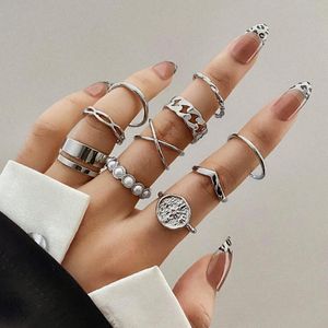 Wedding Rings 10 Pcs Vintage Fashion Cross Coin Finger Set Woman Bridal Jewelry 2022 Trend Pearl For Women GirlsWedding