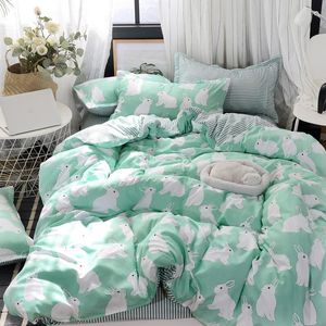 Weiß blau Blumen Bettwäsche Set Kaninchen Universum Muster Bettlaken Cartoon Bettbezug Bettbezug Full Twin Queen King Size